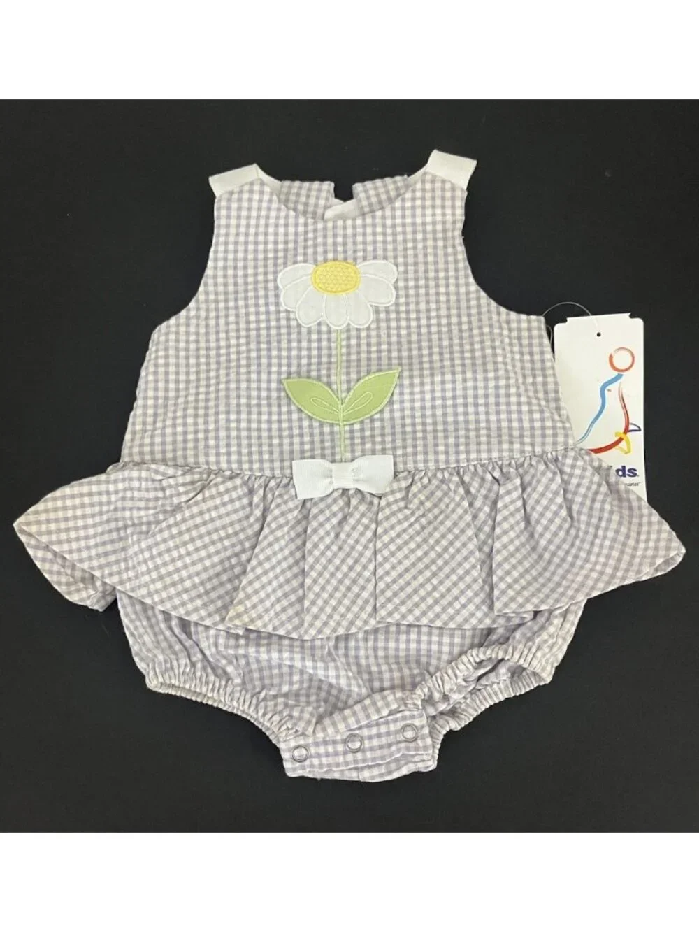 Vintage BT Kids Girl's 6-9 mos Purple Gingham Seersucker Bubble Skirted Romper